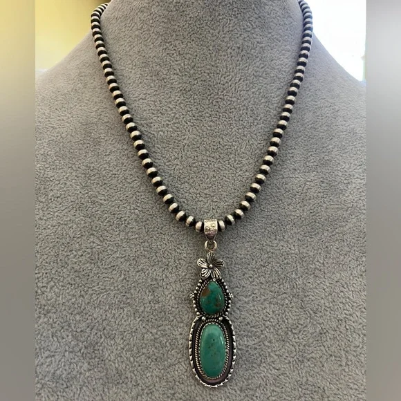 ❤️ Kingman Turquoise Sterling Navajo Style Statement 11gm Pendant 2.52”L